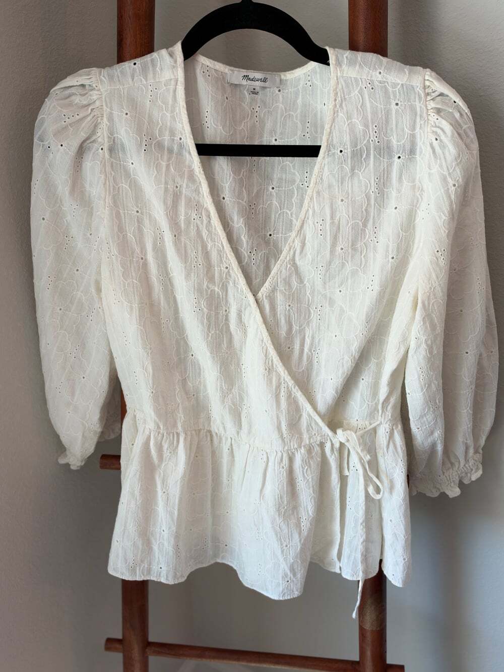 Madewell White Wrap Floral Blouse Size Medium